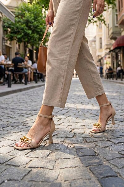 Modabuymus Pantofi din piele cu toc mic și lanț auriu - Lillianna