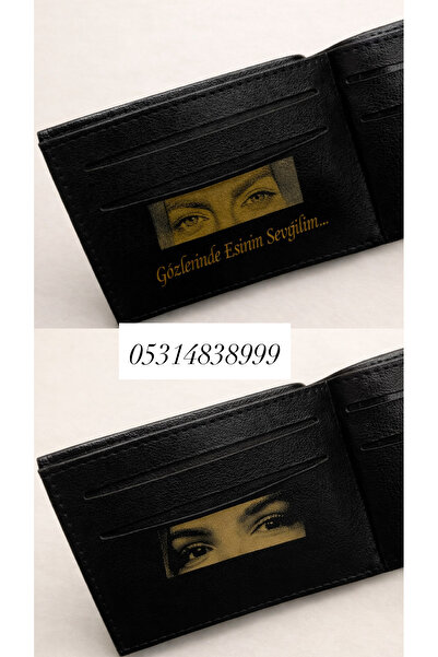 hediye Kişiye Özel Erkek Cüzdan – İç Detay Göz Tasarımlı, Yazılı Siyah Cüzdan...
