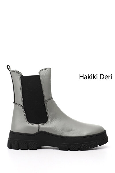 GÖNDERİ(R) Women's Gray Rubber Sole Genuine Leather Chelsea Boots