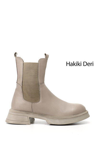 GÖNDERİ(R) Women's Beige Thick Sole Genuine Leather Chelsea Boots