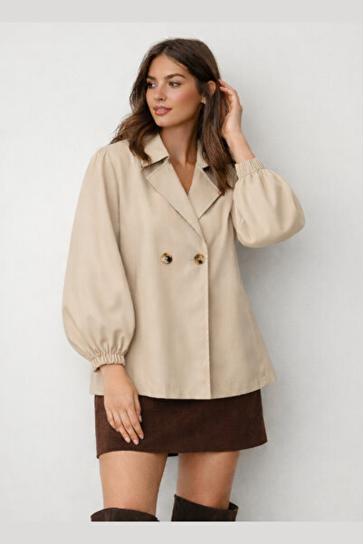 HAKKE Balon Kol Düğmeli Kısa Trençkot