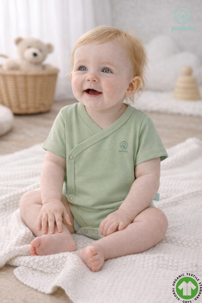 Pambuliq 100% Organic 2-Pack Double-Breasted Short Sleeve Snap Fastener Bodysuit