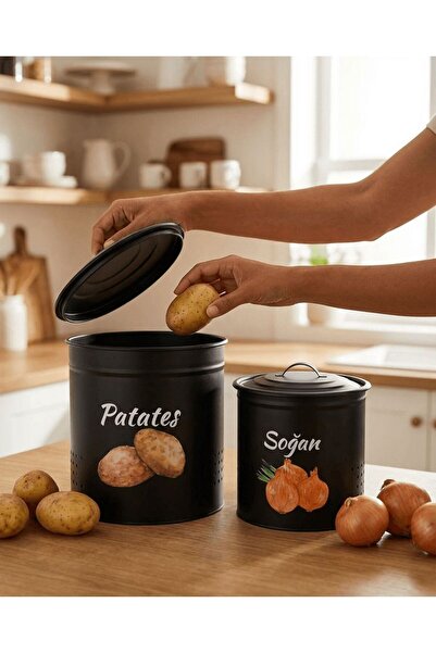 hemlife 2 Katlı Metal Kapaklı Metal Patates Soğan Kovası - Sebzelik - Patates...