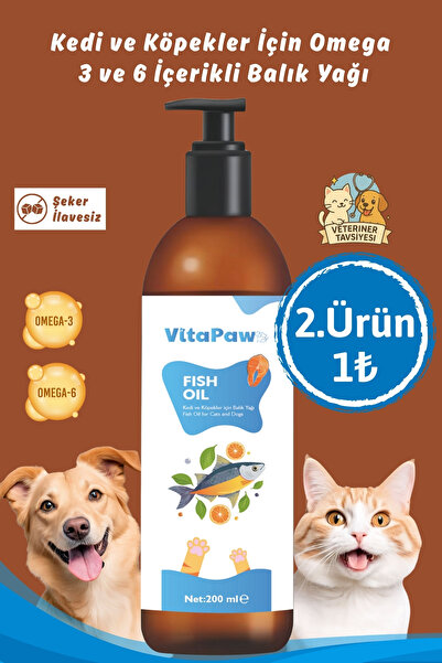 VitaPaw Kedi ve Köpekler İçin Omega 3 ve 6 İçerikli Balık Yağı – Tüy ve Genel...