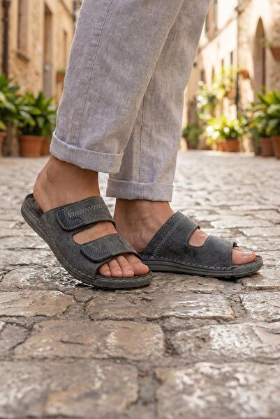 GEZER Ανδρική καλοκαιρινή σόλα Naturela Comfort από γνήσιο δέρμα με διπλό Vel...