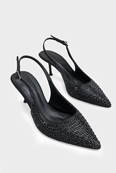 Capone Outfitters Laryssa Full Stone Pointed Toe Satin Slingback Women's Heel...