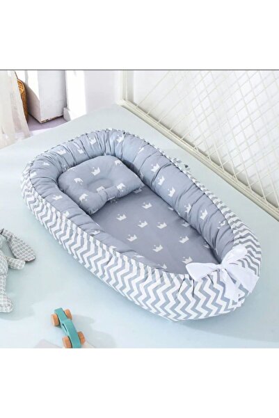 Linomag Coș de dormit pentru bebeluși Baby Nest, Linomag®, 0-24 luni, 90x55cm, husă din bumbac, Gri deschis/Gri închis