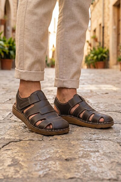 GEZER Sandale cu talpă confortabilă reglabilă cu velcro pentru bărbați de vară