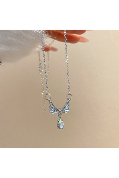 Choice قلادة جناح على شكل فيونكة وردية جميلة للسيدات، قلادة على شكل نجمة مرصع...