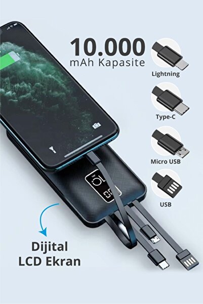 Piranha 9030 LCD Göstergeli 10.000mAh Powerbank Hızlı Şarj / Type-C-USB-iOS L...