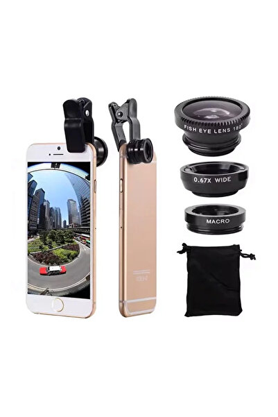 Yenimiyeni Balık Gözü Lens Fish Eye 3 Wide Geniş Açılı Makro Telefon Lensi