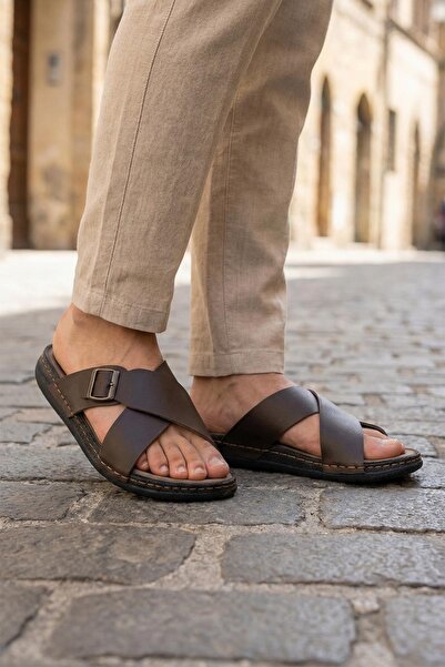 GEZER Мъжки летни ежедневни чехли от изкуствена кожа с единична катарама и ре...