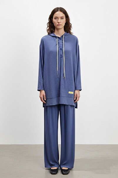 Puane Women's Hooded Pantsuit with Snap Detail on the Front - 14328Tks - Navy