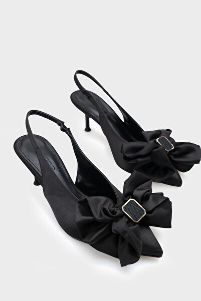 Capone Outfitters Tasha Satin Bow Mid-Heel Pointed Toe Satin Women's Shoes