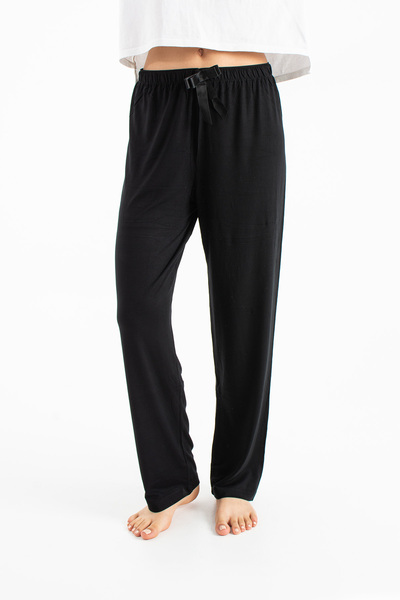 Ecrou Women's Black Plain Viscose Pajama Bottoms