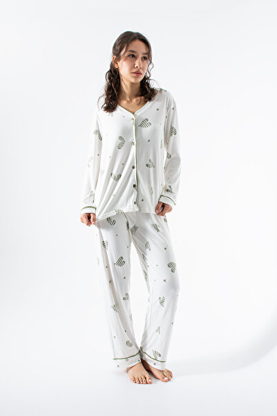 Ecrou Women's Green Heart-Shaped Trimmed Buttoned Suit