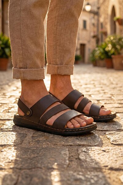 GEZER Summer Men's Faux Leather Comfortable Sole Sandals Slippers