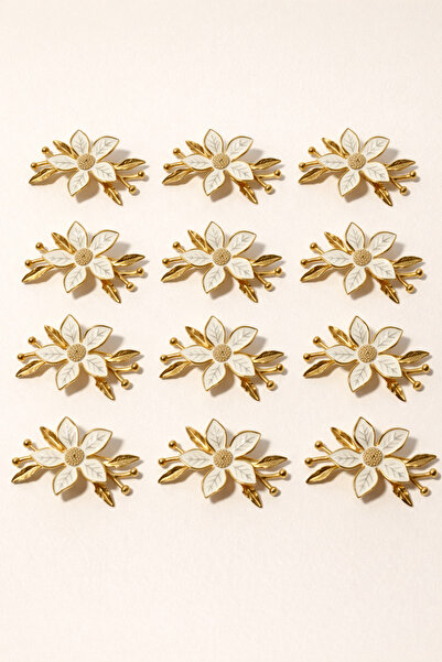 FABRIONA 12'lı Lüks Mini Papatya Detaylı Paslanmaz Çelik Tepsi Aksesuarı - Mi...