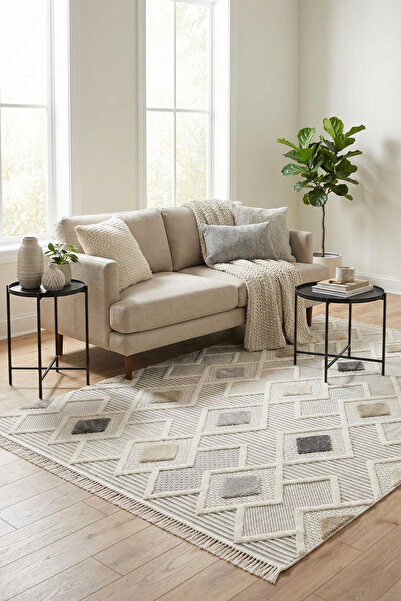 HalınıAl Bonn 8804 Gri - Elmas Motifli Şık ve Dayanıklı Halı Modeli