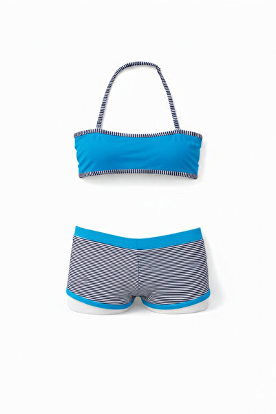 hazelin Blue Striped Strapless Girl's Bikini Set - 4-12 Years Hzl24S-Lc9034