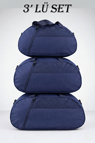 KAFF Navy Blue Set of 3 D Suitcase with Front Pocket, Adjustable Shoulder Str...