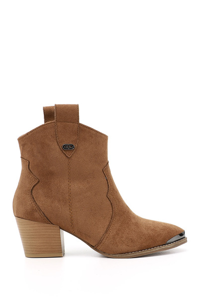 GÖNDERİ(R) Women/Girls Tan Suede Pointed Toe Thick Heeled Cowboy Boots