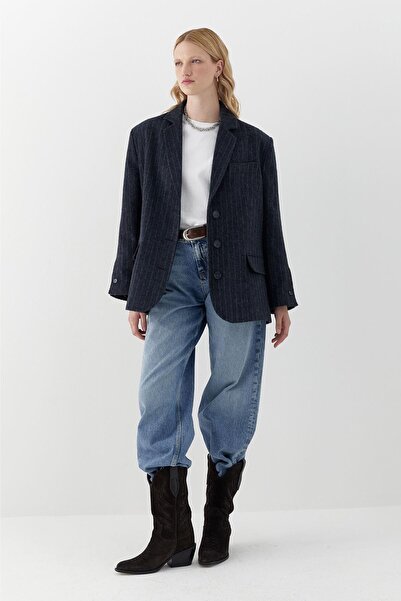 MARKALİSTE Ριγέ Κασετένιο Μπλέιζερ Ναυτικό Μπλε