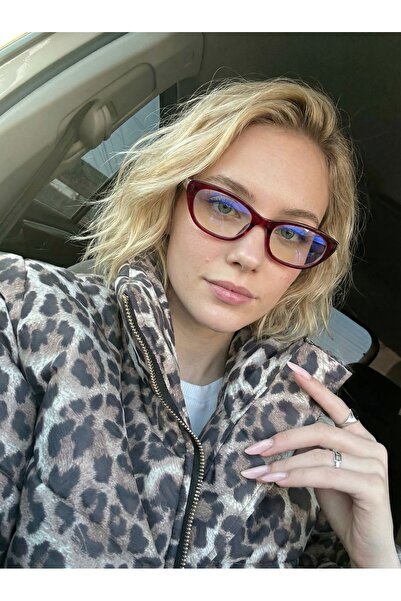 funeyes Aventino Burgundy Cat Eye Small Slanted Tiny Retro Blue Light Protect...