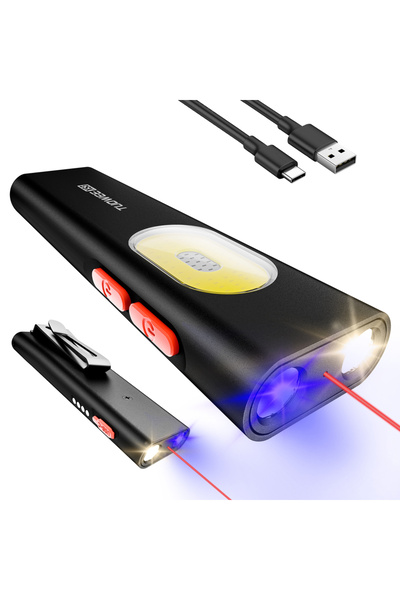 Choice مصباح يدوي مسطح قابل لإعادة الشحن، أسود اللون، مزود بمنفذ USB، بقوة 10...