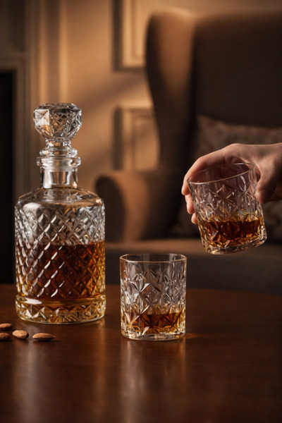 MADAME LUDA طقم كؤوس ويسكي من تايمز مكون من 7 قطع. طقم إبريق وقارورة. (6 أكوا...