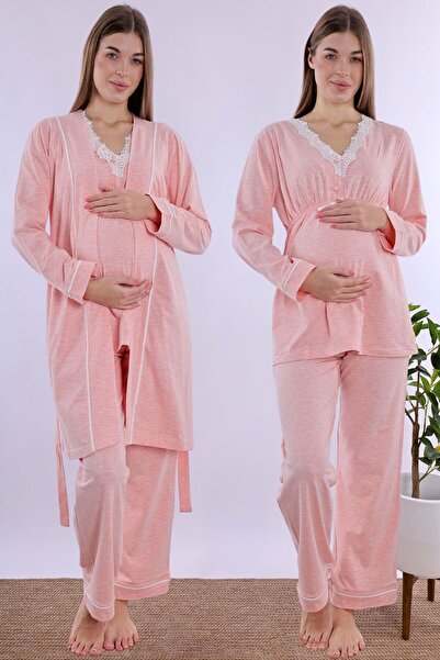 ByLohusa Emzirme Özellikli Sabahlıklı Hamile Lohusa Pijama Takımı Effortt - S...