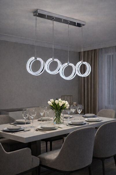 RSCOLLECTIONS Mirage 4'lü Sarkıt Akrilik Led Avize Krom