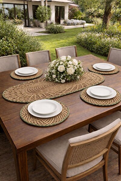 DESENSE مهر 4 أشخاص، طقم أدوات مائدة - مقاوم للبقع - 4 أطباق أمريكية، 1 مفرش