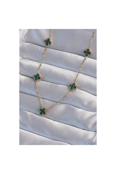 Leyaton 316L الصلب لون الذهب الحد الأدنى قلادة البرسيم المينا الخضراء