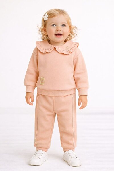 RAPAPA Set de trening pentru fete cu guler cu volane, 3 fire, cu căptușeală d...