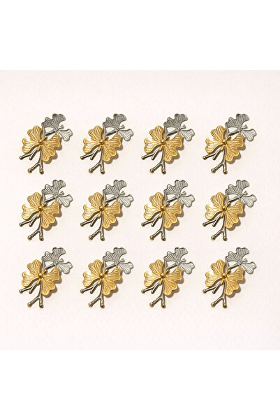 FABRIONA 12lı Lüks Kelebek Detaylı Paslanmaz Çelik Tepsi Aksesuarı - Gold & G...