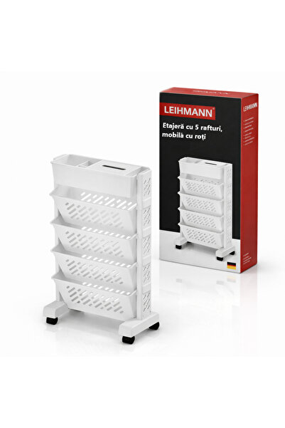 LEIHMANN Etajera cu 5 rafturi, mobila cu roti, alb