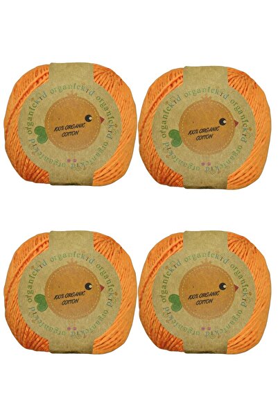 OrganicKid Organik Pamuk Amigurumi Punch 50 gr El Örgü Ipi Turuncu 4'lü Paket