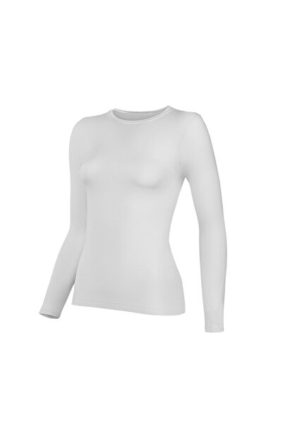 YILDIZ 2145 White Lycra Round Neck Long Sleeve Women's T-Shirt