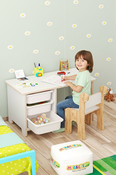 MİRACLE 3D Çocuk Masa Sandalye Takımı-3 Sepetli Çocuk Çalışma Masası Aktivite...