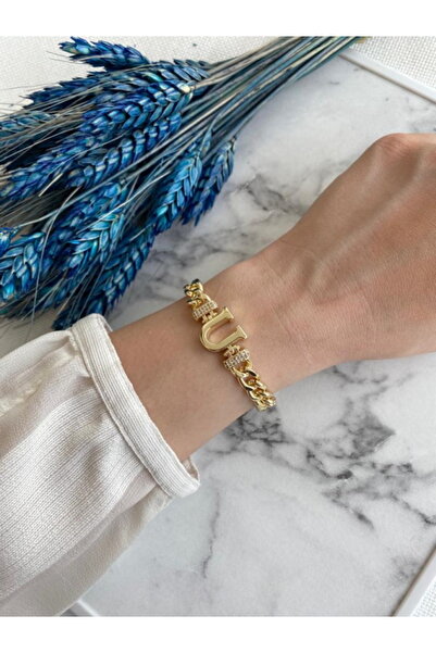 DEMOKAN Kadın Bileklik Harf Kararmaz Zirkon Taş Özel Kaplama Ayarlanabilir Bi...