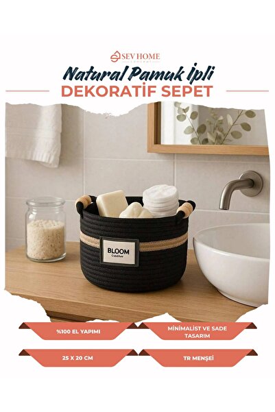 SEVHOME CONCEPT NATURAL PAMUK İPLİ DEKORATİF SEPET- HANDMADE