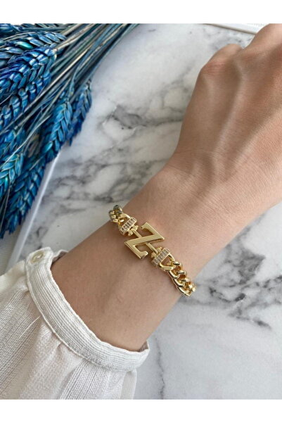 DEMOKAN Kadın Bileklik Harf Kararmaz Zirkon Taş Özel Kaplama Ayarlanabilir Bi...