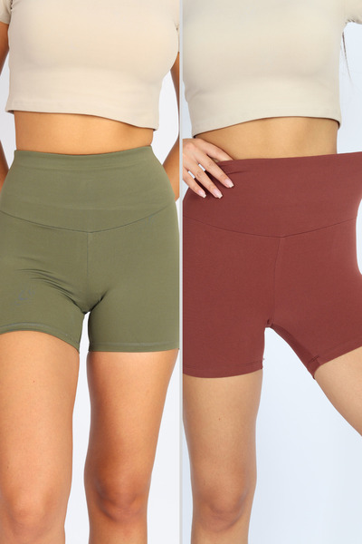 Softandbasic Kadın 2Li Kısa Tayt Bıker Kısa Spor Tayt