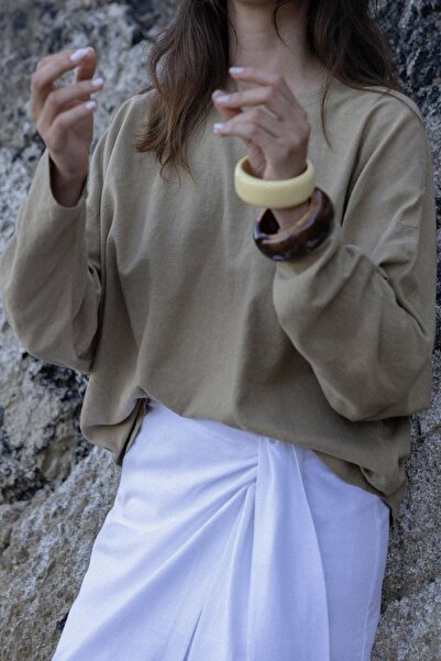 Suud Collection Ihlamur Yeşili Ole Oversize Keten Bluz