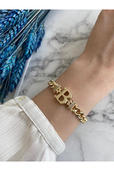 DEMOKAN Kadın Bileklik Harf Kararmaz Zirkon Taş Özel Kaplama Ayarlanabilir Bi...