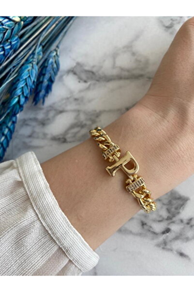 DEMOKAN Kadın Bileklik Harf Kararmaz Zirkon Taş Özel Kaplama Ayarlanabilir Bi...