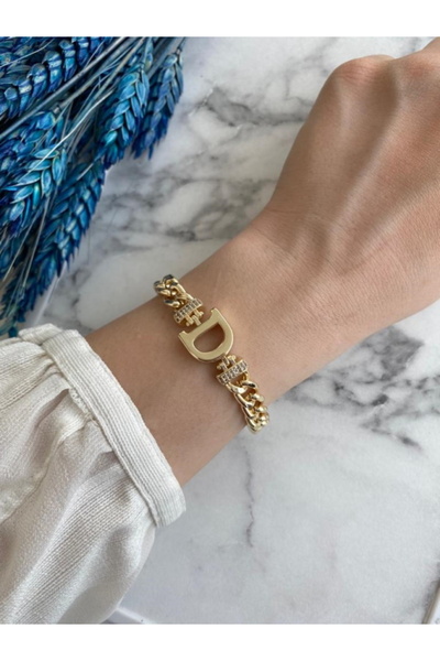 DEMOKAN Kadın Bileklik Harf Kararmaz Zirkon Taş Özel Kaplama Ayarlanabilir Bi...