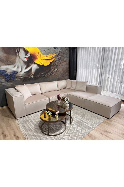 Erduran Mobilya Angelo 4 Modül + 1 Puf Köşe Koltuk Takımı (5 Modül) Kadife Ku...