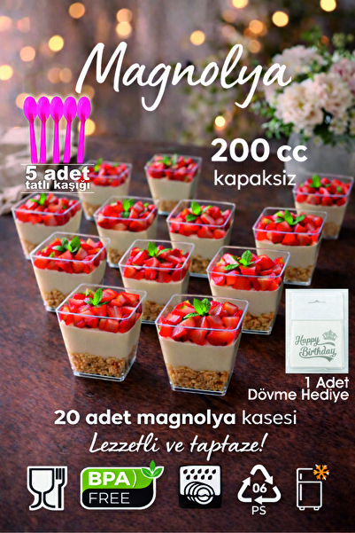 KARADENİZ PLASTİK 20'li 200 CC Piramit mika Magnolya Kase Plastik Tatlı Sunum...
